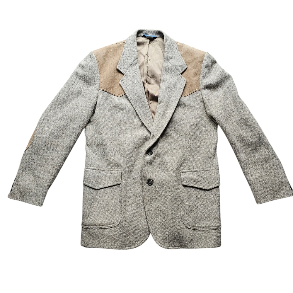 PENDLETON vtg beige wool British Aristocrat Preppy steampunk patched blazer 44‎